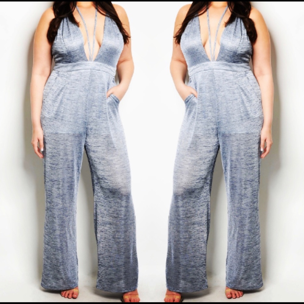 Navy Grey Plus Size Jumpsuit